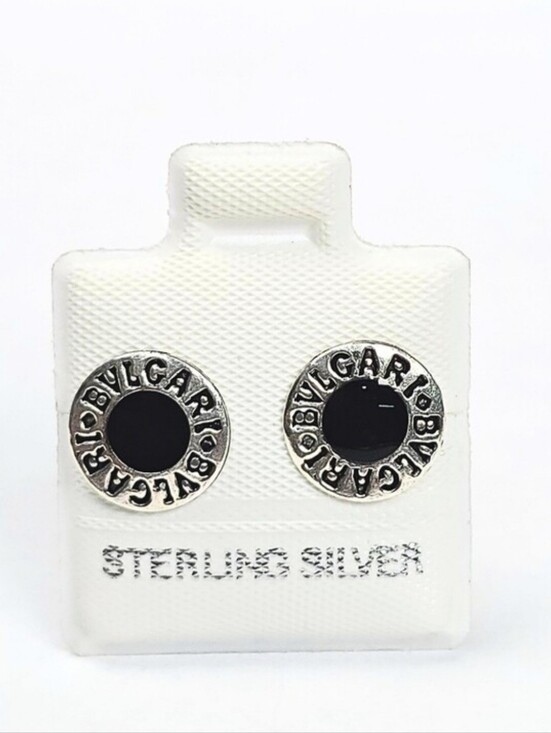 Galuxe Jewelry - Bvlgari Inspired Black Enamel Stud Earrings 925 Sterling Silver 10mm